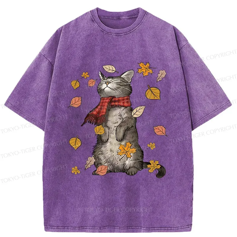 Tokyo-Tiger Autumn Cat Washed T-Shirt