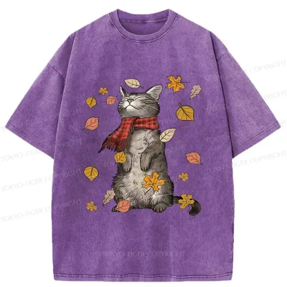 Tokyo-Tiger Autumn Cat Washed T-Shirt