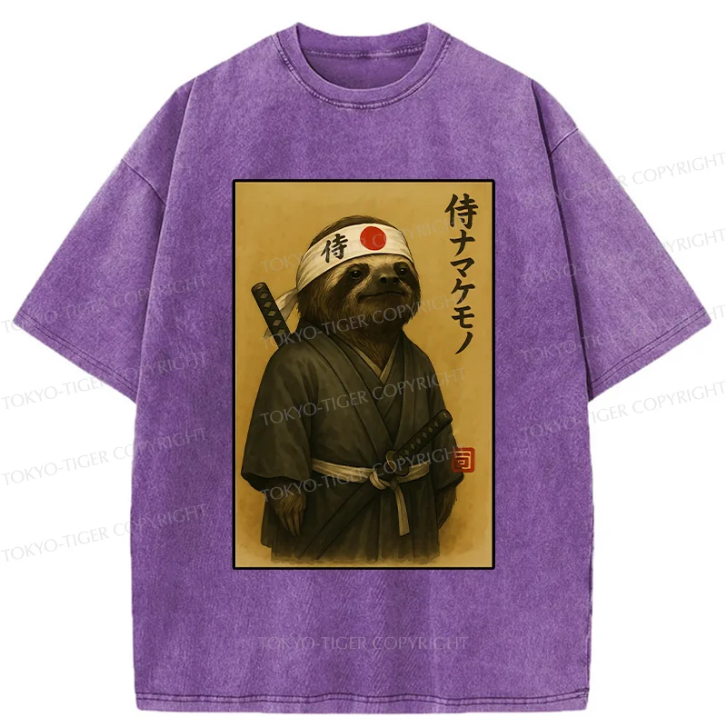 Tokyo-Tiger Japanese Samurai Sloth Washed T-Shirt