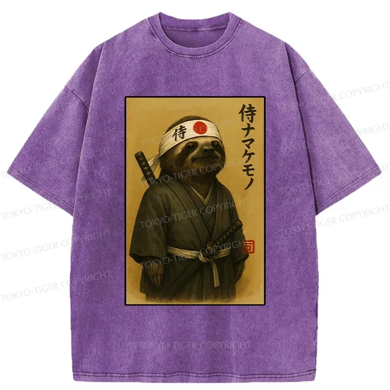 Tokyo-Tiger Japanese Samurai Sloth Washed T-Shirt