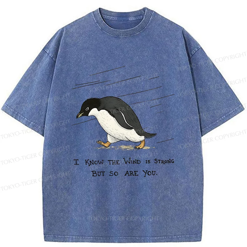 Tokyo-Tiger Penguins Walking In The Rain Washed T-Shirt