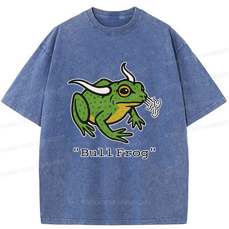 Tokyo-Tiger Funny Bull Frog Washed T-Shirt
