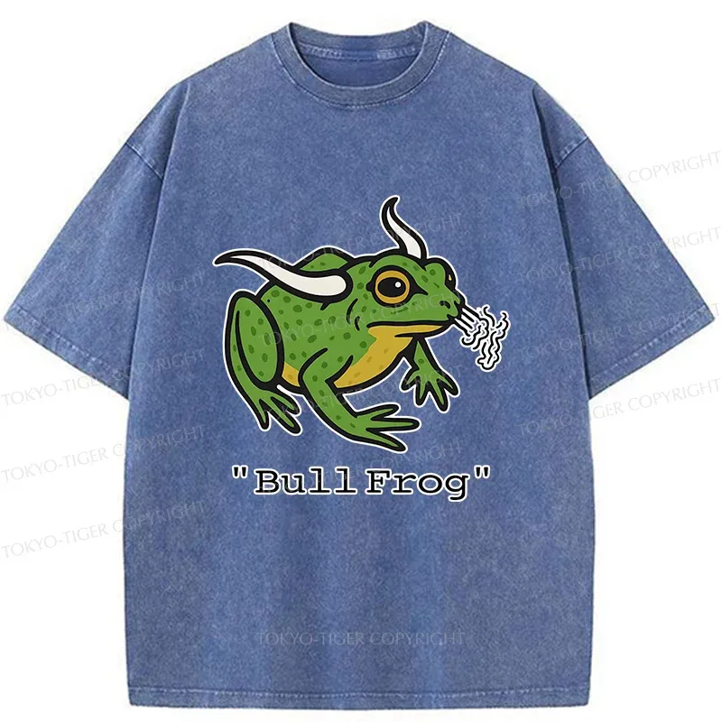 Tokyo-Tiger Funny Bull Frog Washed T-Shirt