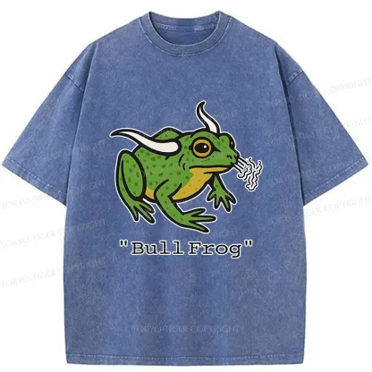 Tokyo-Tiger Funny Bull Frog Washed T-Shirt