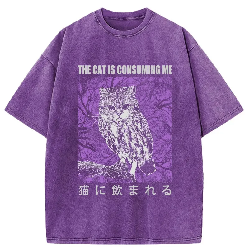 Tokyo-Tiger The Cat Is Consuming Me Washed T-Shirt