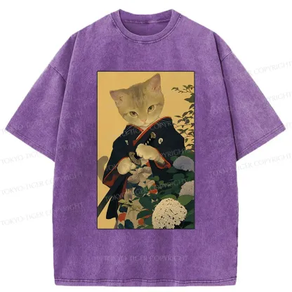 Tokyo-Tiger Kitten Japanese Samurai Washed T-Shirt