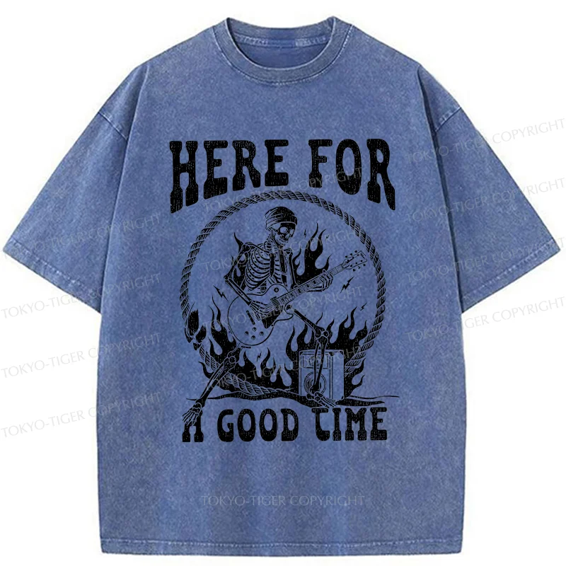 Tokyo-Tiger Rock Skull Funny Washed T-Shirt