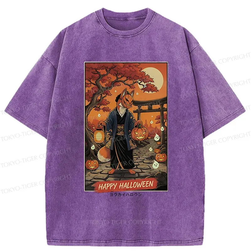 Tokyo-Tiger Halloween Fox Demon Washed T-Shirt Sale