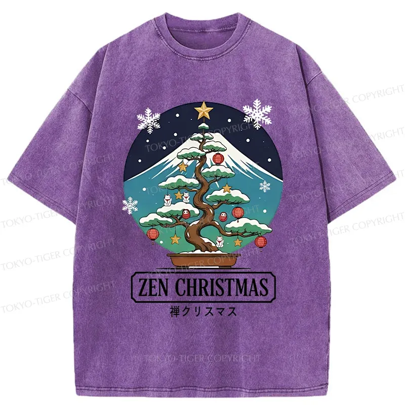 Tokyo-Tiger Christmas Potted Plants Washed T-Shirt