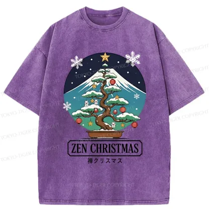 Tokyo-Tiger Christmas Potted Plants Washed T-Shirt