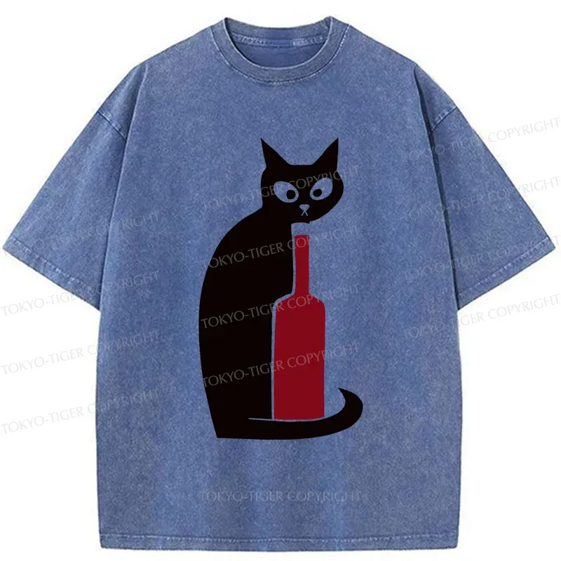 Tokyo-Tiger Black Cat And Wine Washed T-Shirt