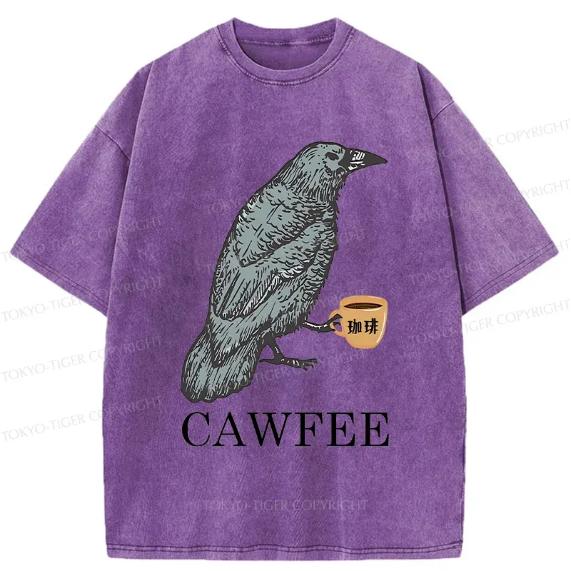 Tokyo-Tiger Cawfee Funny Washed T-Shirt