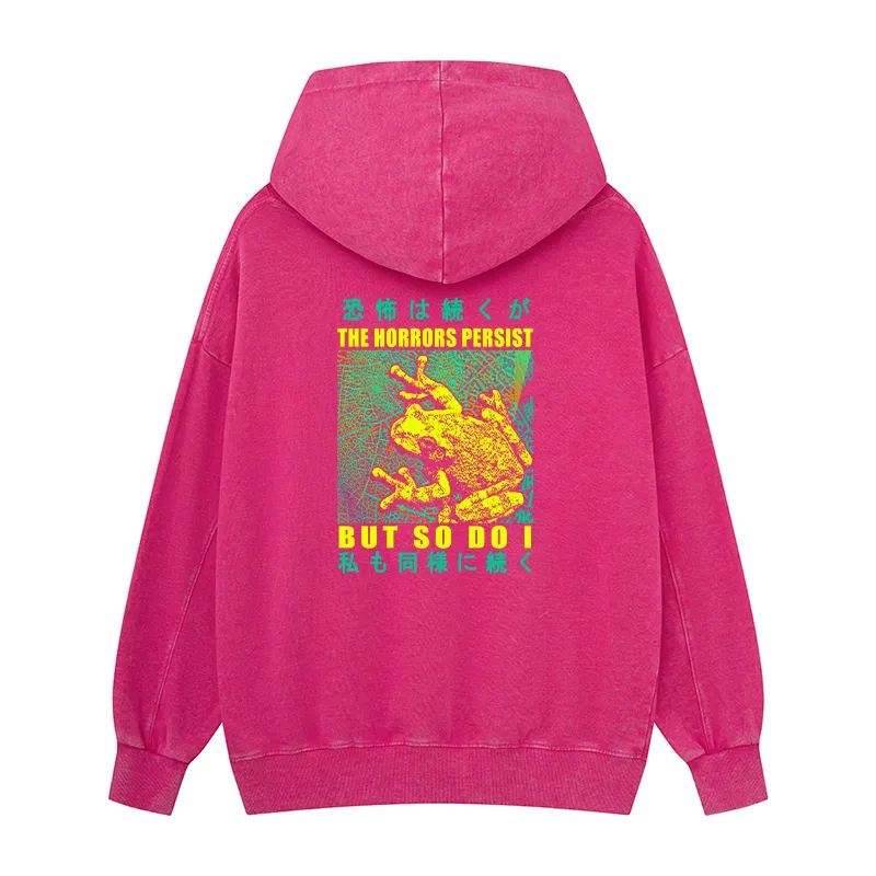 Tokyo-Tiger The Horrors Persist Frog Back Print Washed Hoodie