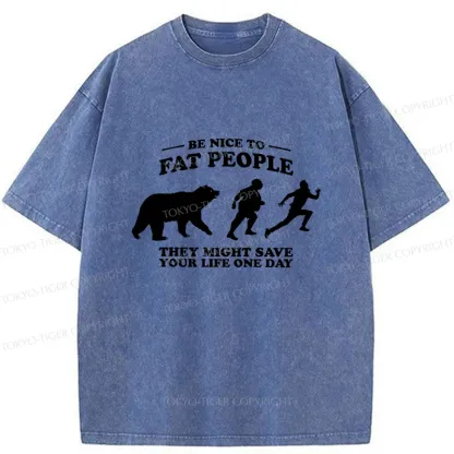 Tokyo-Tiger Fat Bear Chasing Fat Man Washed T-Shirt