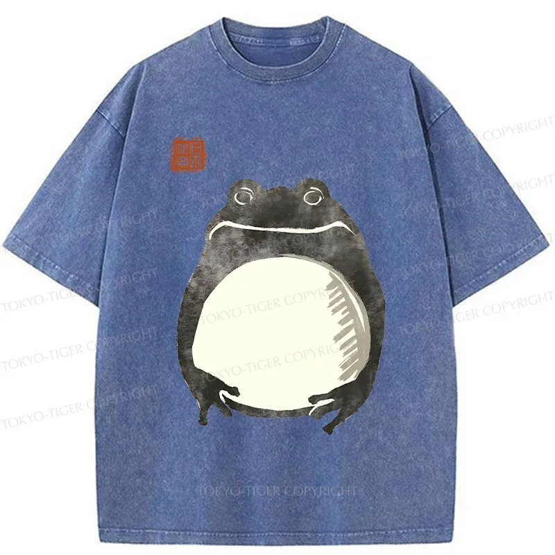 Tokyo-Tiger Retro Frog Ink Painting Washed T-Shirt