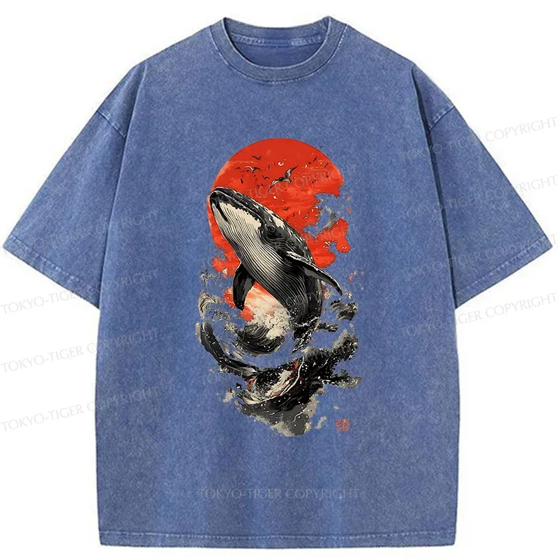 Tokyo-Tiger Ukiyo-e Whale Washed T-Shirt