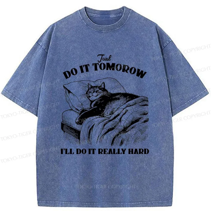 Tokyo-Tiger Cat Lying In Bed Washed T-Shirt