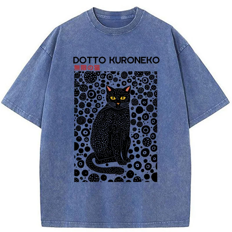 Tokyo-Tiger Polka Dot Art Cat Washed T-Shirt