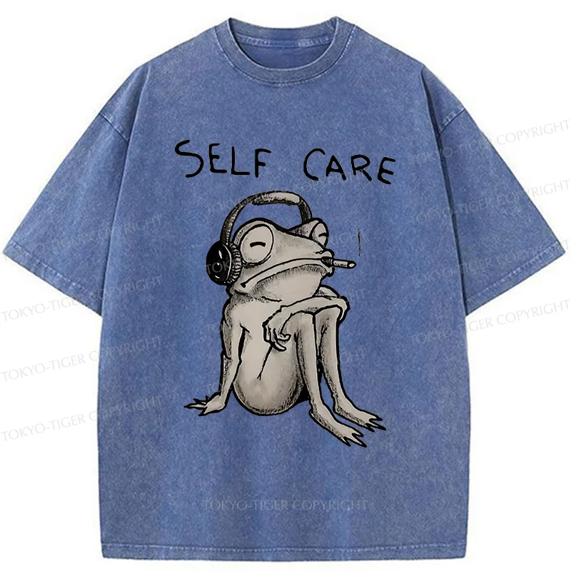 Tokyo-Tiger Self Care Music Frog Washed T-Shirt