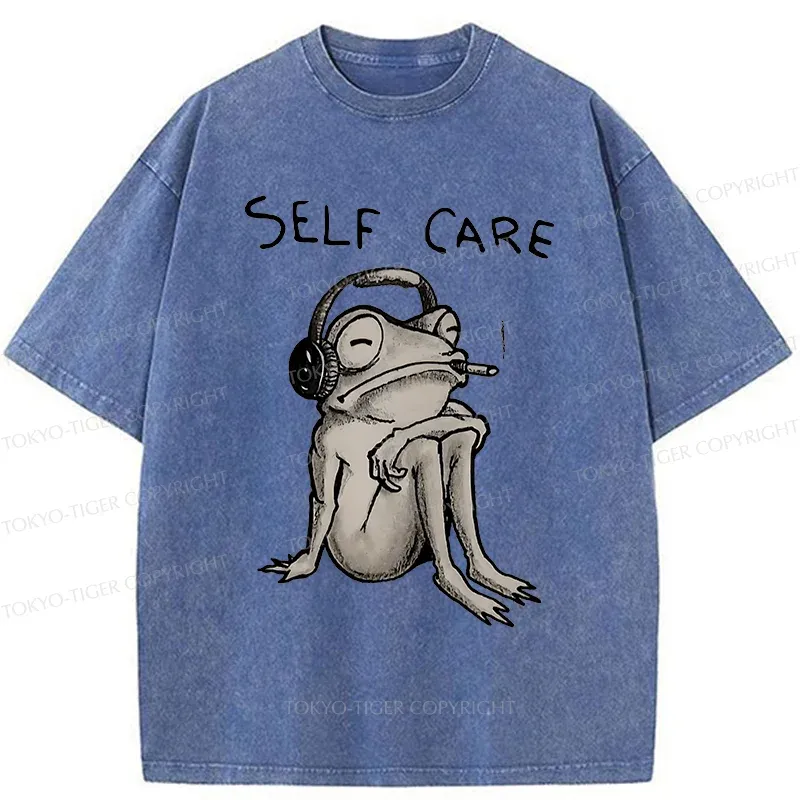 Tokyo-Tiger Self Care Music Frog Washed T-Shirt