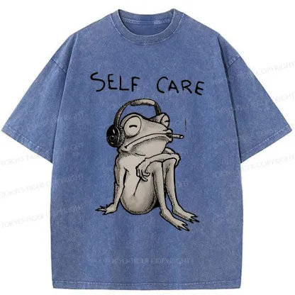 Tokyo-Tiger Self Care Music Frog Washed T-Shirt