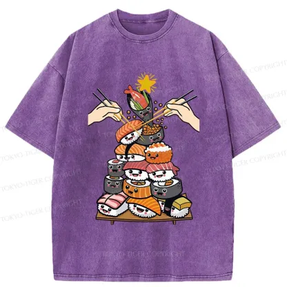 Tokyo-Tiger Sushi Christmas Tree Japan Washed T-Shirt