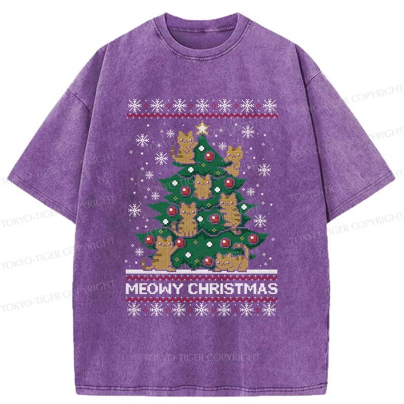 Tokyo-Tiger Cats Christmas Tree Washed T-Shirt