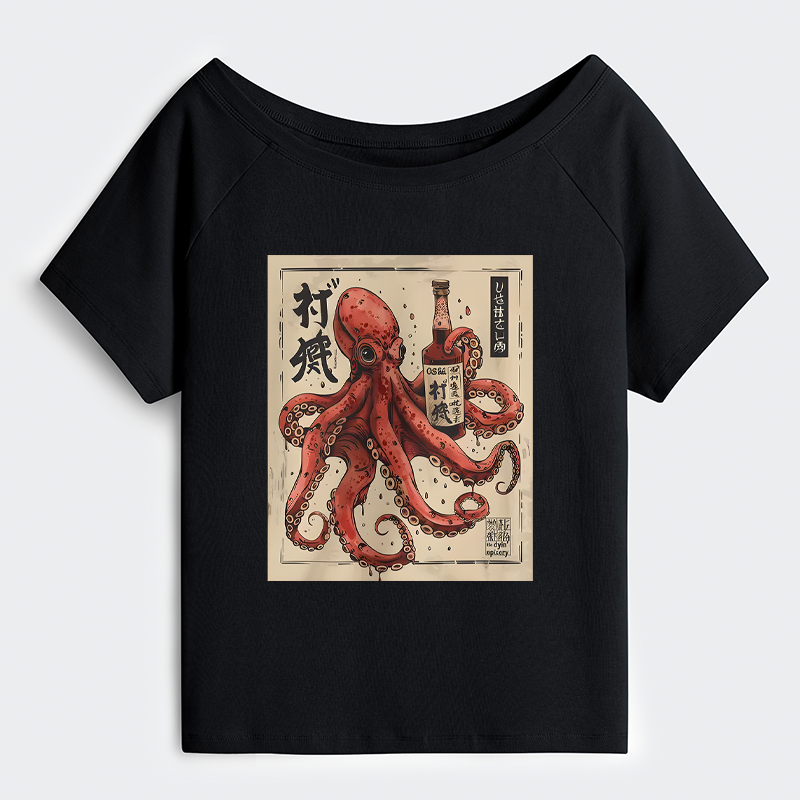 Tokyo-Tiger Osaka Saké Octopus Off Shoulder T-Shirt