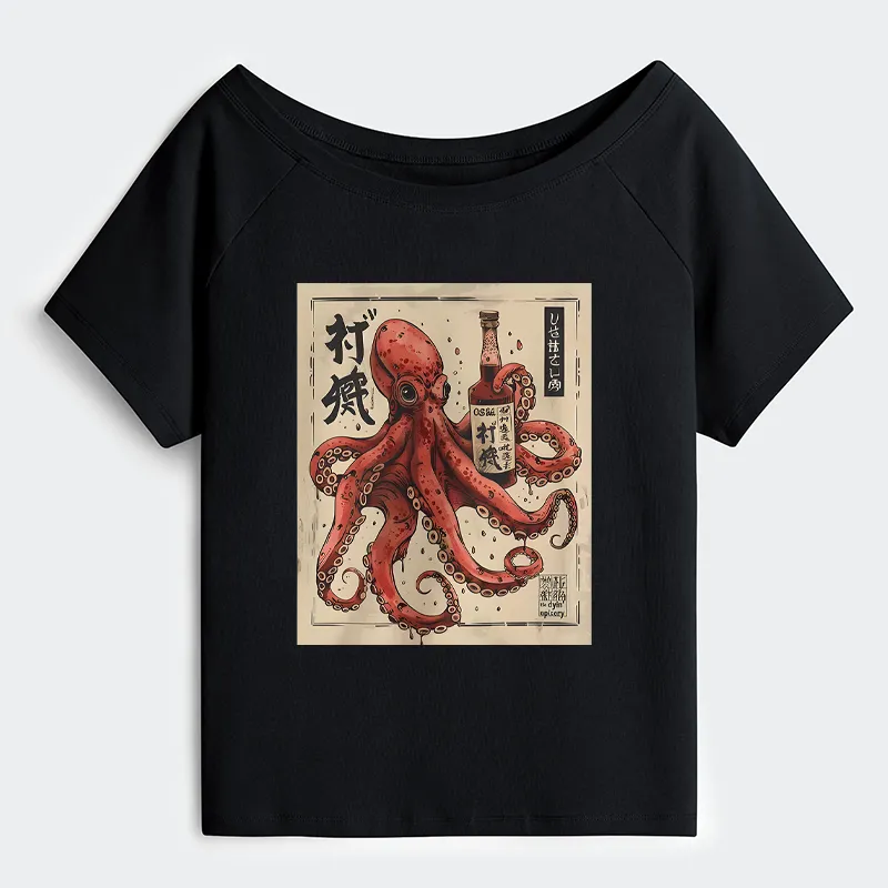 Tokyo-Tiger Osaka Saké Octopus Off Shoulder T-Shirt