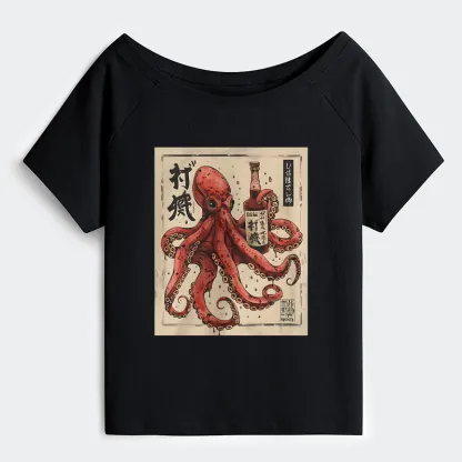 Tokyo-Tiger Osaka Saké Octopus Off Shoulder T-Shirt