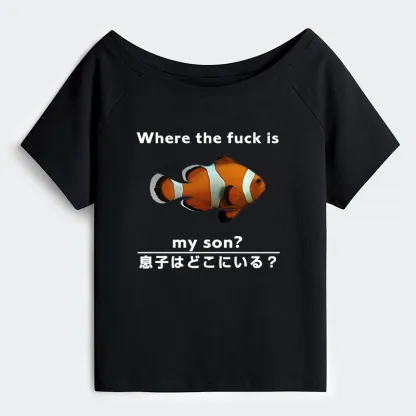 Tokyo-Tiger Fish Looking For Son Off Shoulder T-Shirt