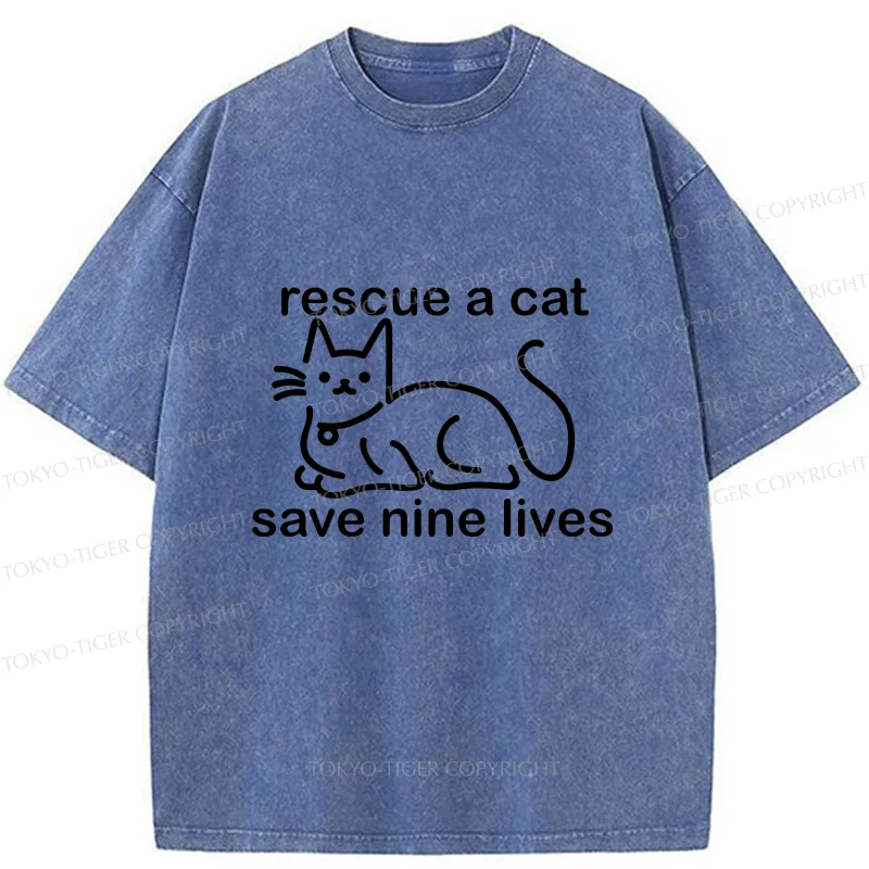 Tokyo-Tiger Nine Cats Funny Washed T-Shirt