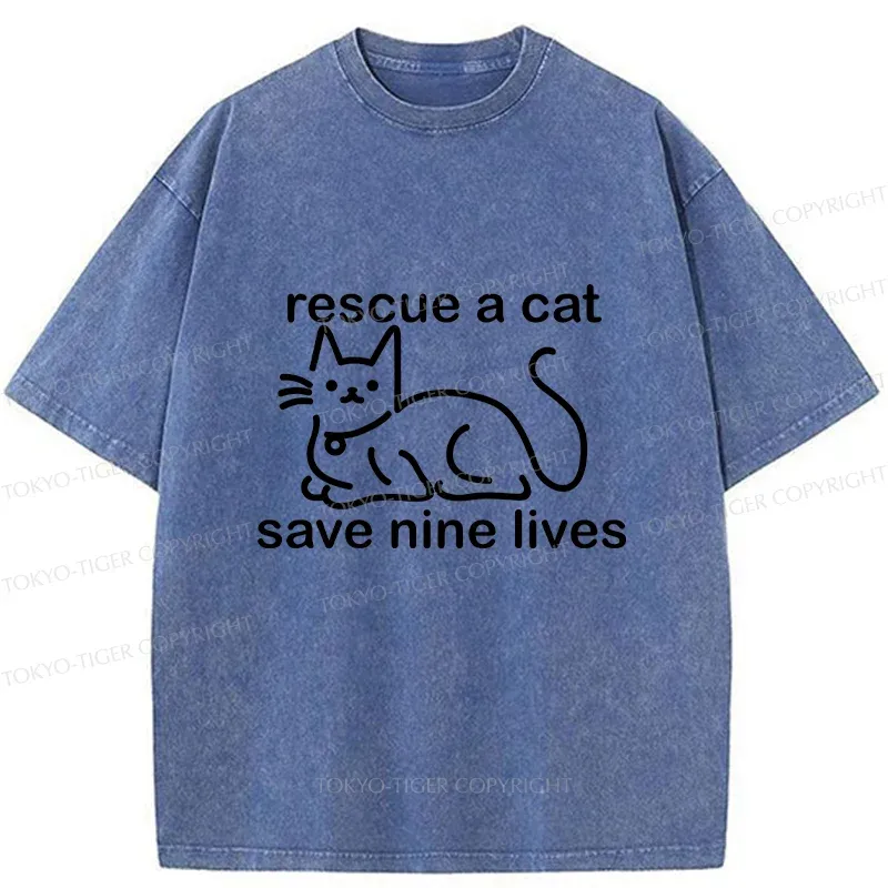 Tokyo-Tiger Nine Cats Funny Washed T-Shirt Sale