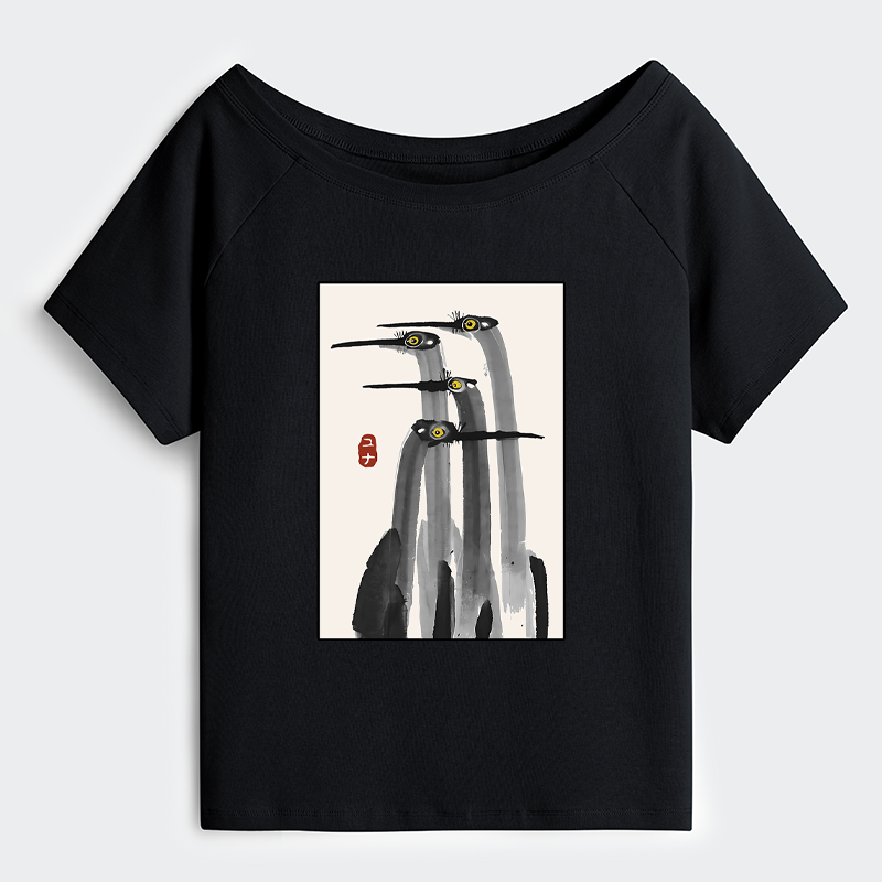Tokyo-Tiger Japanese Crane Poster Off Shoulder T-Shirt