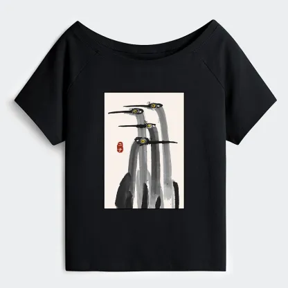 Tokyo-Tiger Japanese Crane Poster Off Shoulder T-Shirt