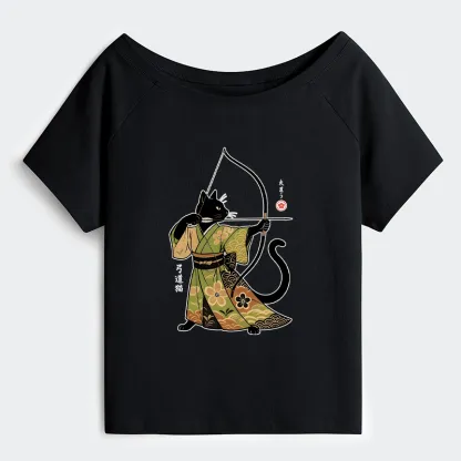 Tokyo-Tiger Japan Cat Archery Off Shoulder T-Shirt