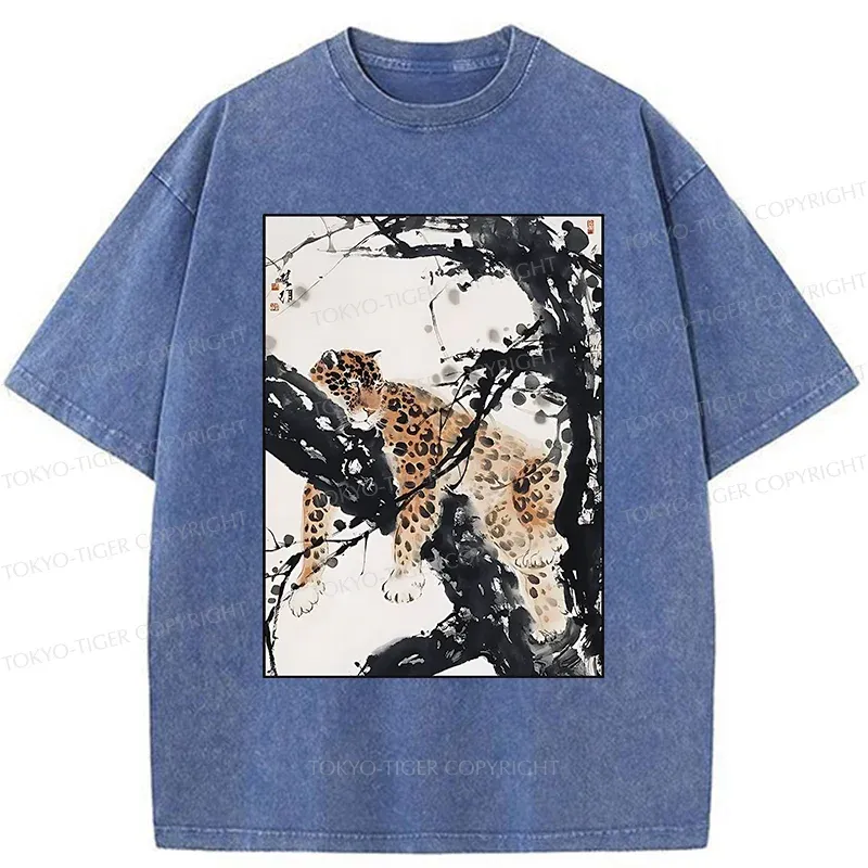 Tokyo-Tiger Ink Painting Of Leopard Washed T-Shirt