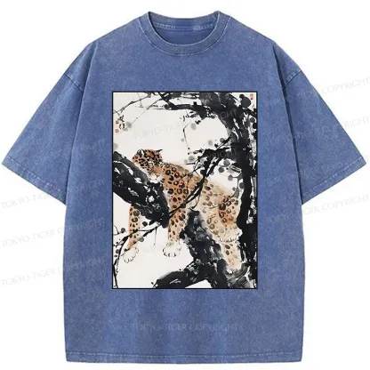 Tokyo-Tiger Ink Painting Of Leopard Washed T-Shirt