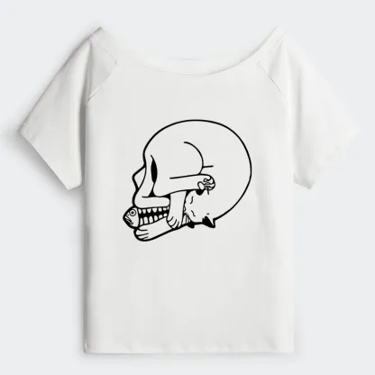 Tokyo-Tiger Funny Cat Eating Fish Off Shoulder T-Shirt