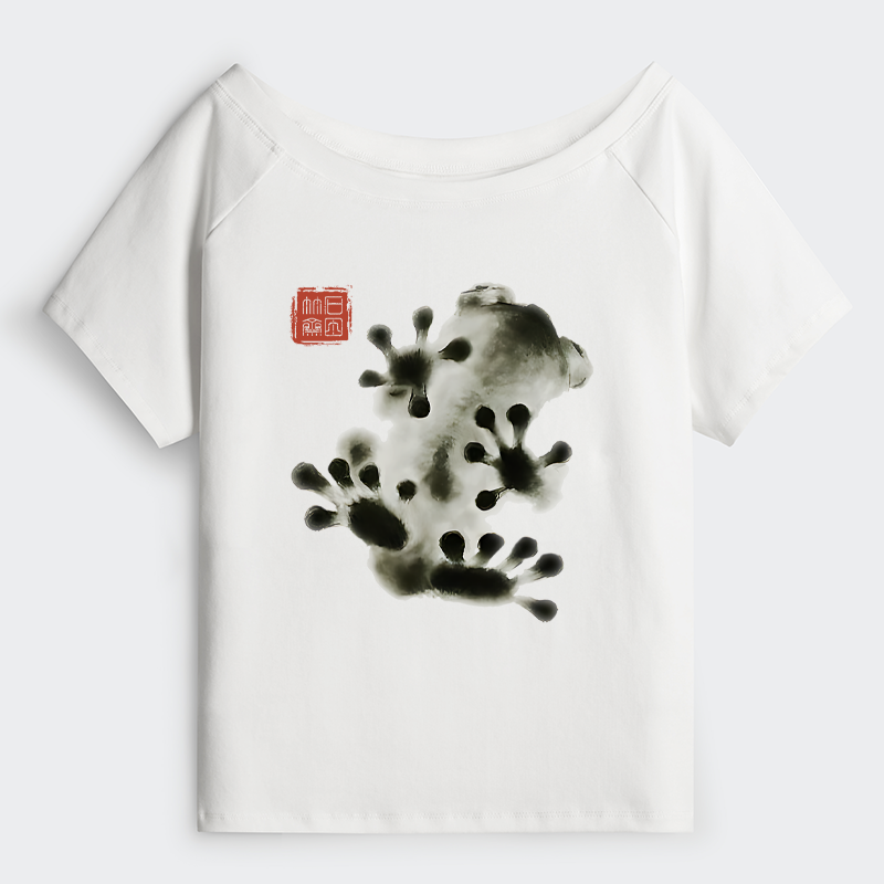 Tokyo-Tiger Ink Painting Frog Off Shoulder T-Shirt