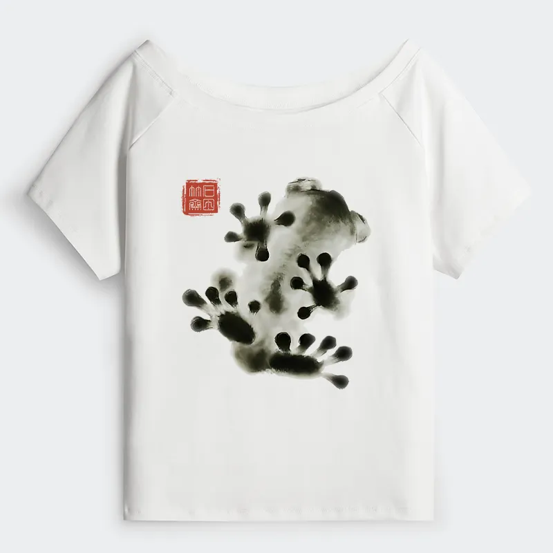 Tokyo-Tiger Ink Painting Frog Off Shoulder T-Shirt