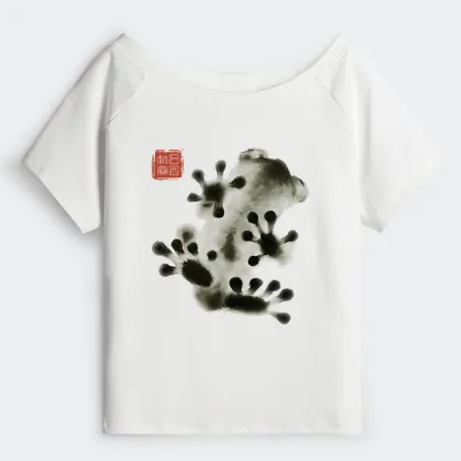 Tokyo-Tiger Ink Painting Frog Off Shoulder T-Shirt