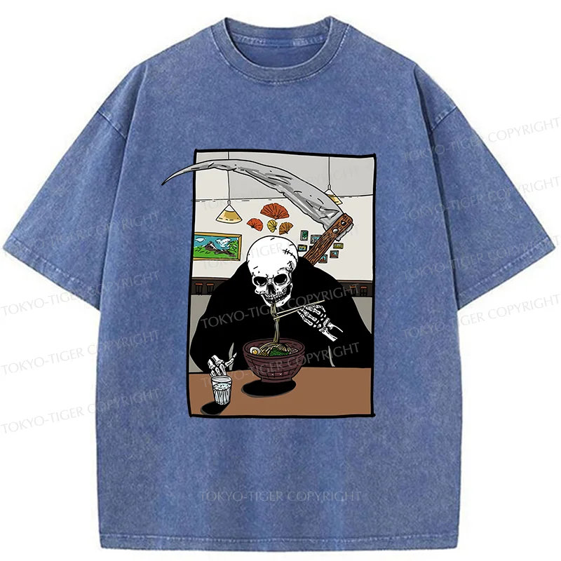 Tokyo-Tiger Death Eats Ramen Washed T-Shirt