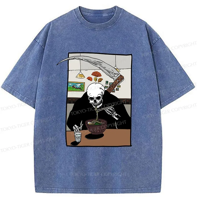 Tokyo-Tiger Death Eats Ramen Washed T-Shirt
