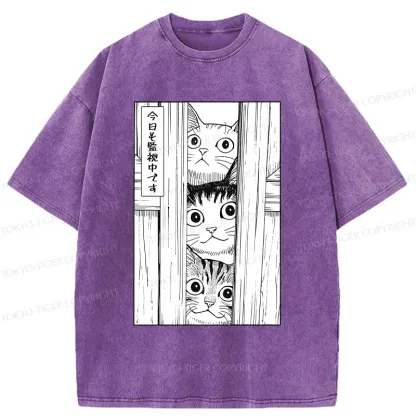 Tokyo-Tiger Three Cats Watching You Washed T-Shirt