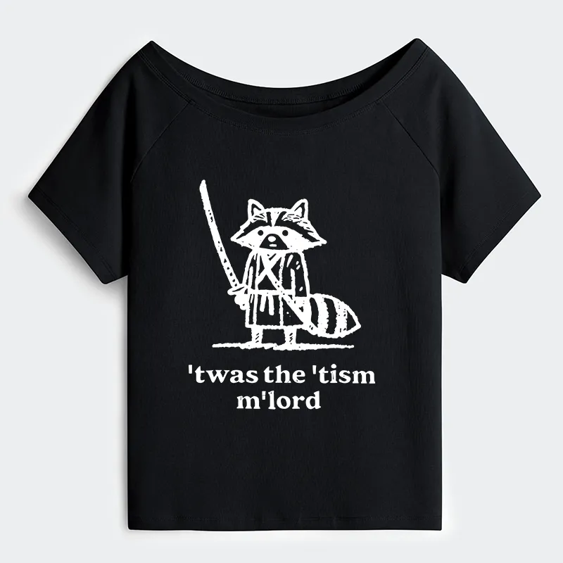 Tokyo-Tiger Focused Samurai Raccoon Off Shoulder T-Shirt