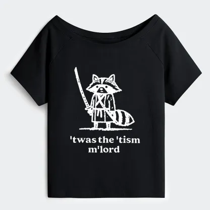 Tokyo-Tiger Focused Samurai Raccoon Off Shoulder T-Shirt