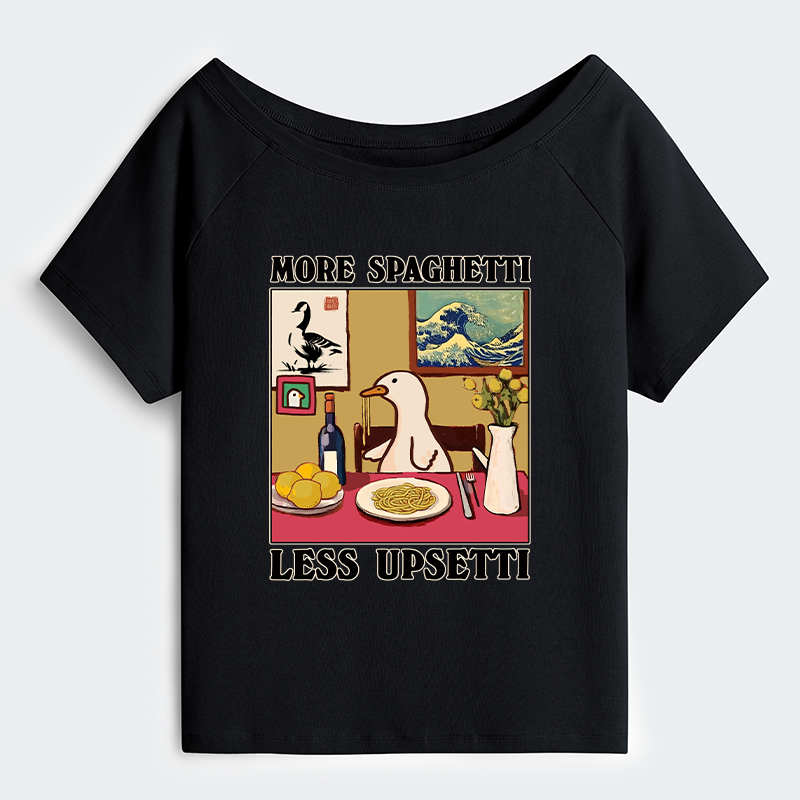 Tokyo-Tiger More Spaghetti Less Upsetti Goose Off Shoulder T-Shirt