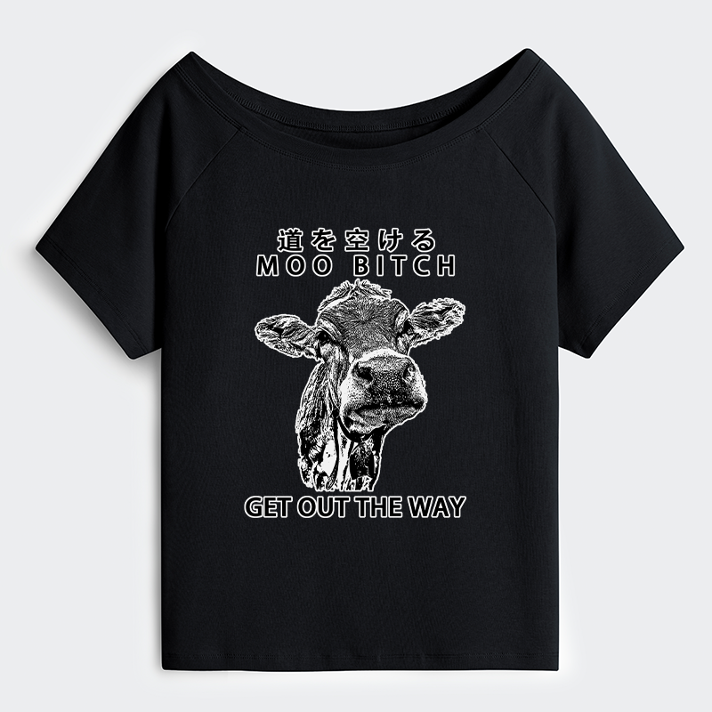 Tokyo-Tiger Funny Cow Off Shoulder T-Shirt