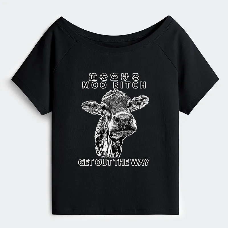 Tokyo-Tiger Funny Cow Off Shoulder T-Shirt